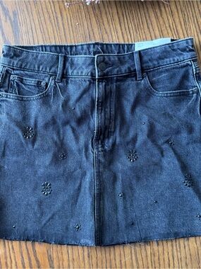American Eagle Outfitters Dark Black Embellished Denim Mini Skirt